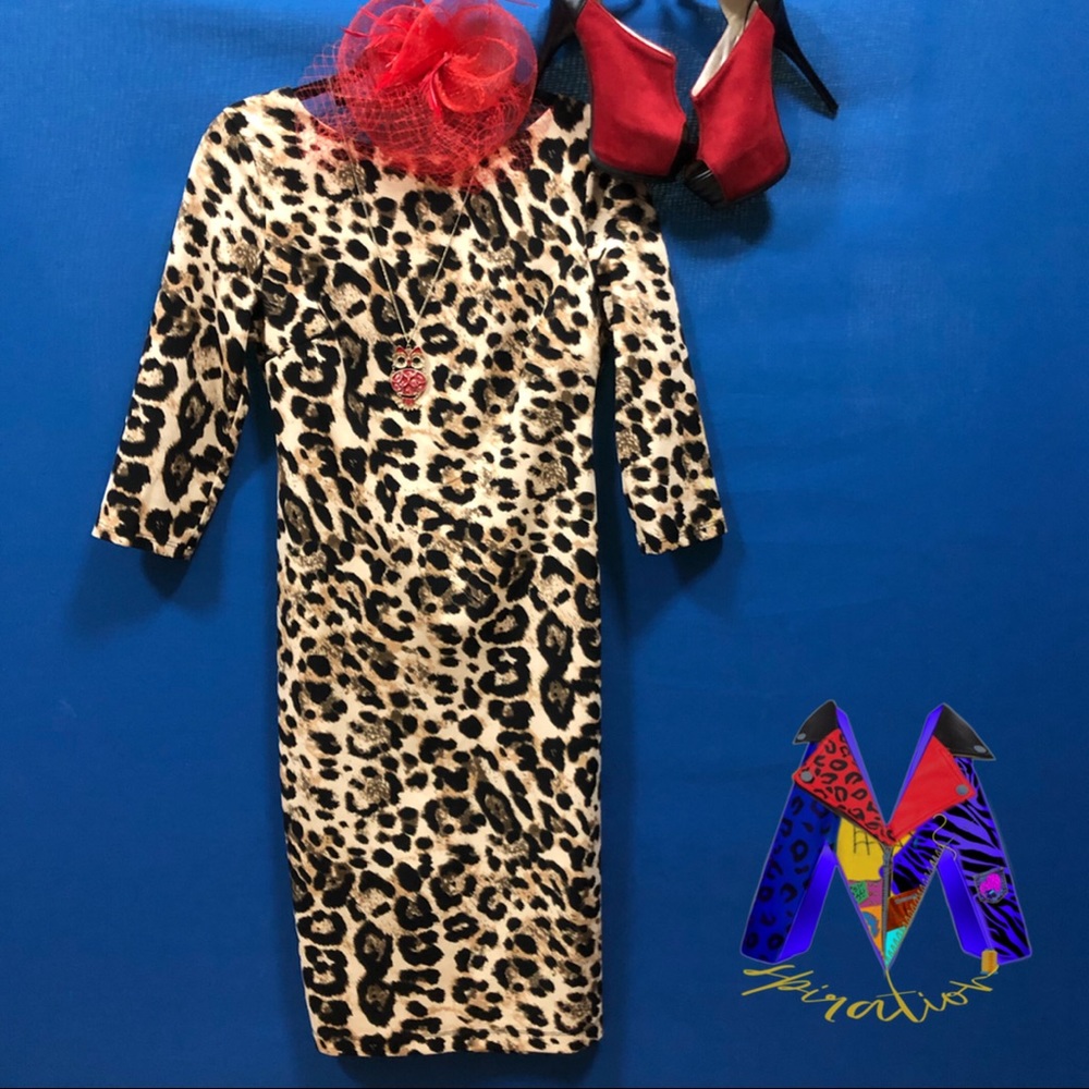 Women’s PREMIER AMOUR Midi Leopard Print Dress Size 8